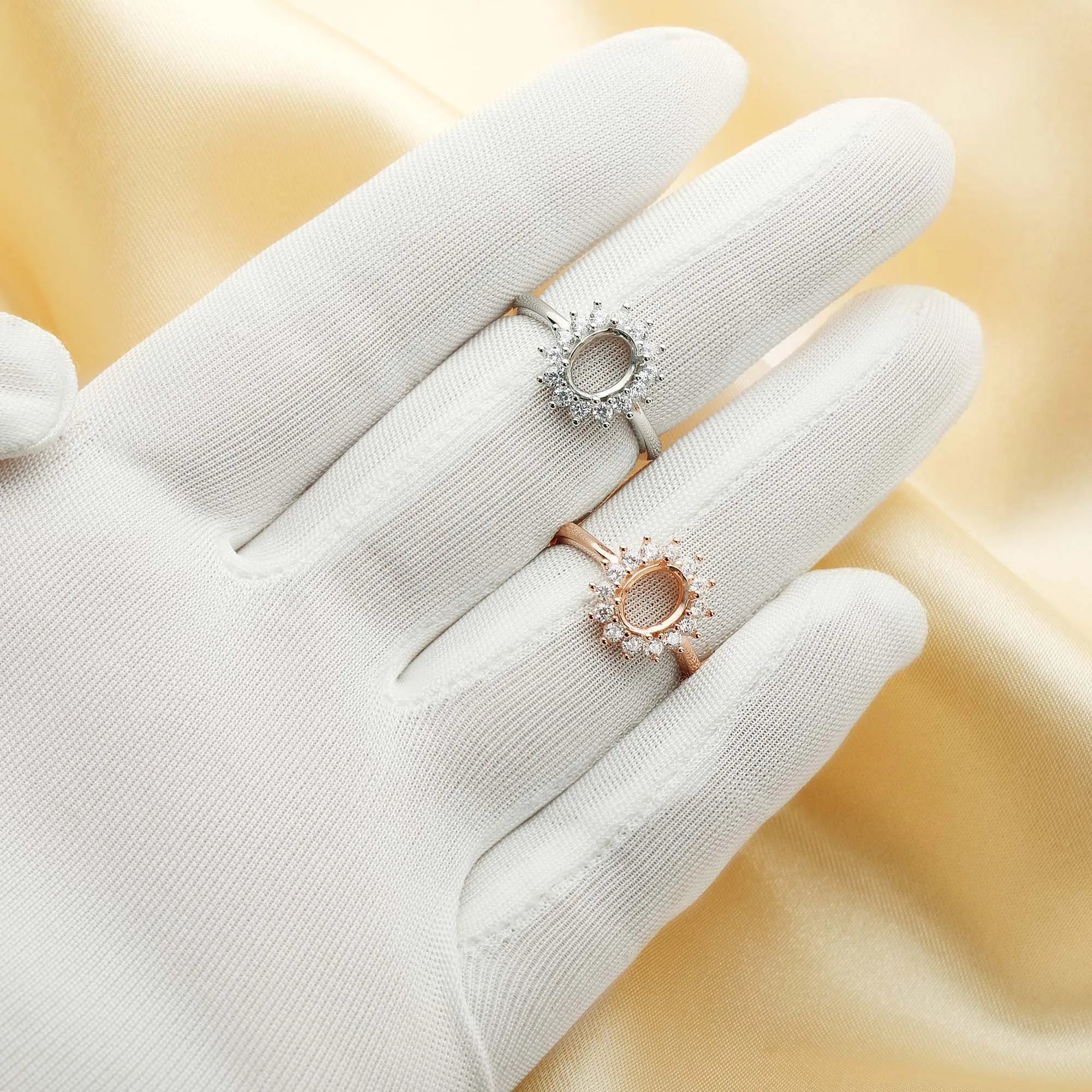 6x8MM Oval Prong Ring Settings,Luxury Solid 925 Sterling Silver Rose Gold Plated Ring Bezel,Art Deco Memory Jewelry 1224158