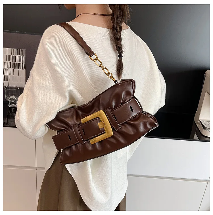 

2025 Women's Holiday Chanson Tote - Soft Leather Pleated, Large-Capacity Cloud Bag, Shoulder/Armpit