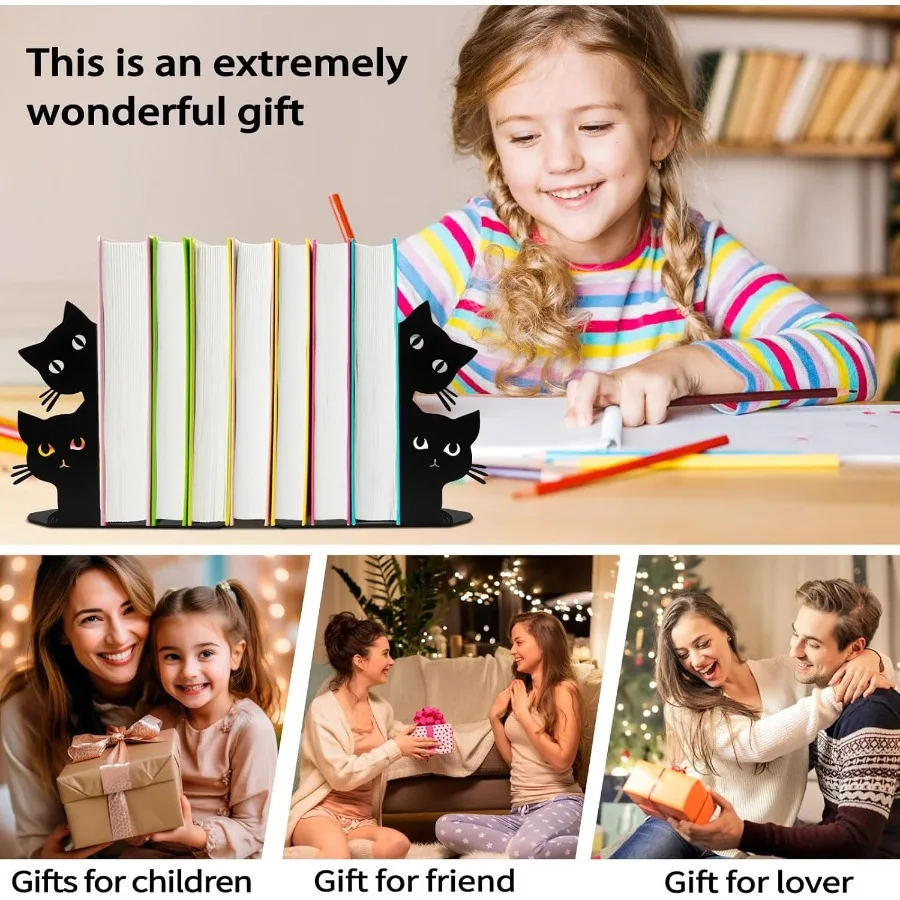 يبصر القط الدفتين للأرفف خماسية كتاب معدني ينتهي للكتب الثقيلة كتاب سدادة لمكتب المنزل لطيف مكتب رف الكتب ديكور Ca