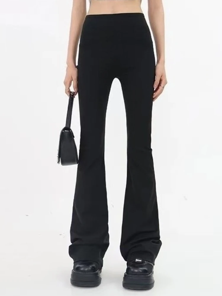 

Винтажные контрастные расклешенные брюки на шнуровке с низкой талией Y2K, женские черные базовые брюки в стиле ретро, простые повседневные милые стильные брюки, новинка весны 2025 г.