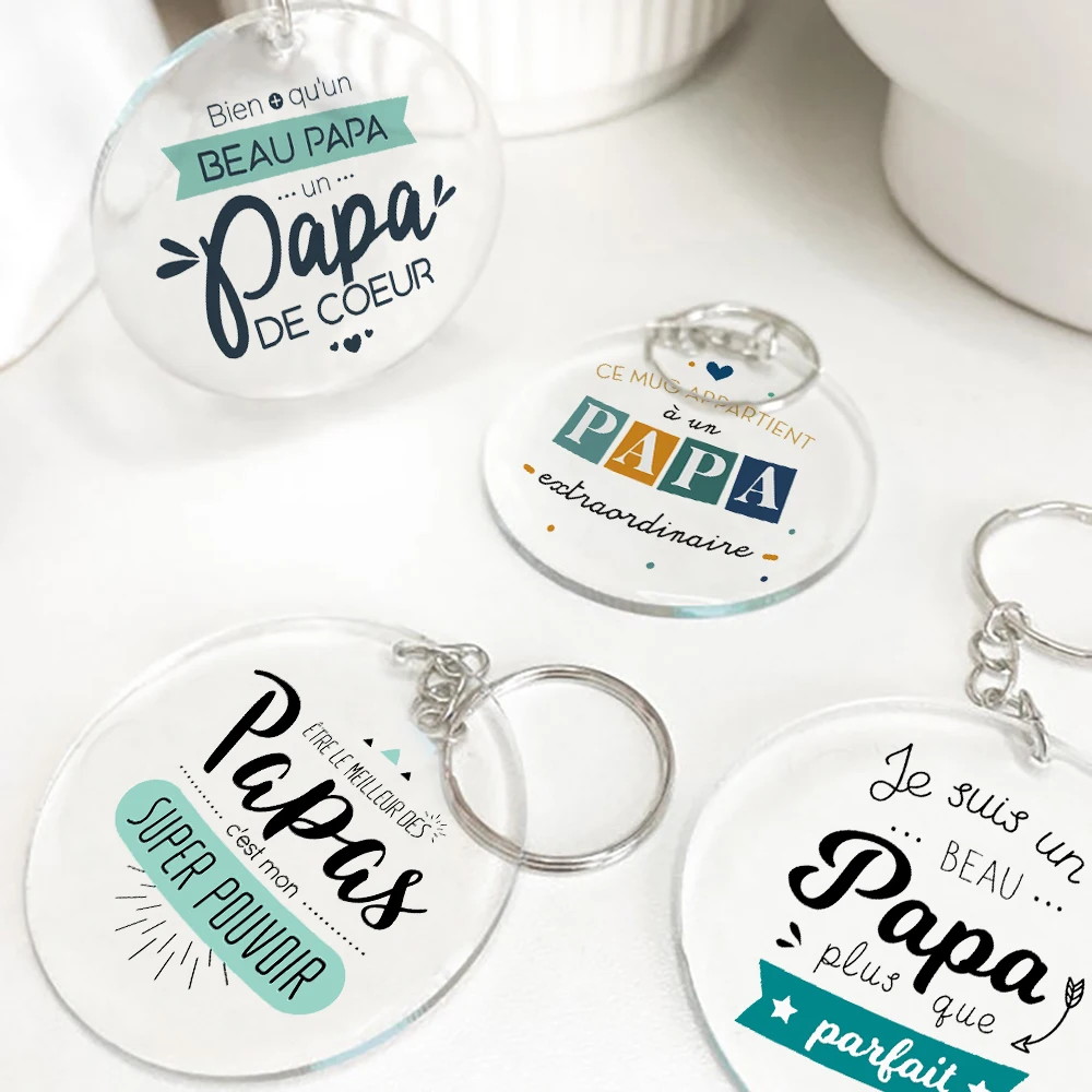 Not Just A Handsome Father But Also A Caring Father Print Keychain Circle Chain Acrylic Key Ring Festive Birthday Gift for Dad