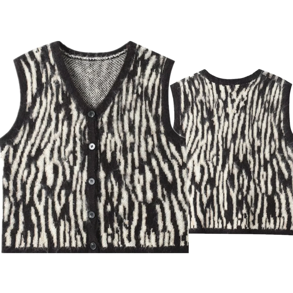 

Jenny&Dave Autumn And Winter Women's Vest French Retro Leopard Print Sweater Sleeveless Vest Top Jacket For Women