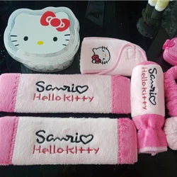 Sanrio Hello Kitty Woman Car Interior Set Supplies Pink Handbrake shift gear Set Safety shoulder strap rearview mirror set