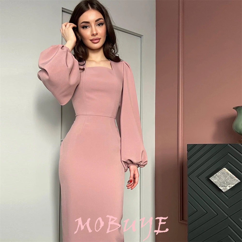 MOBUYE-Robe de Rhélégante à col carré pour femme, manches longues, longueur rinçage, mode de soirée, populaire, 2024