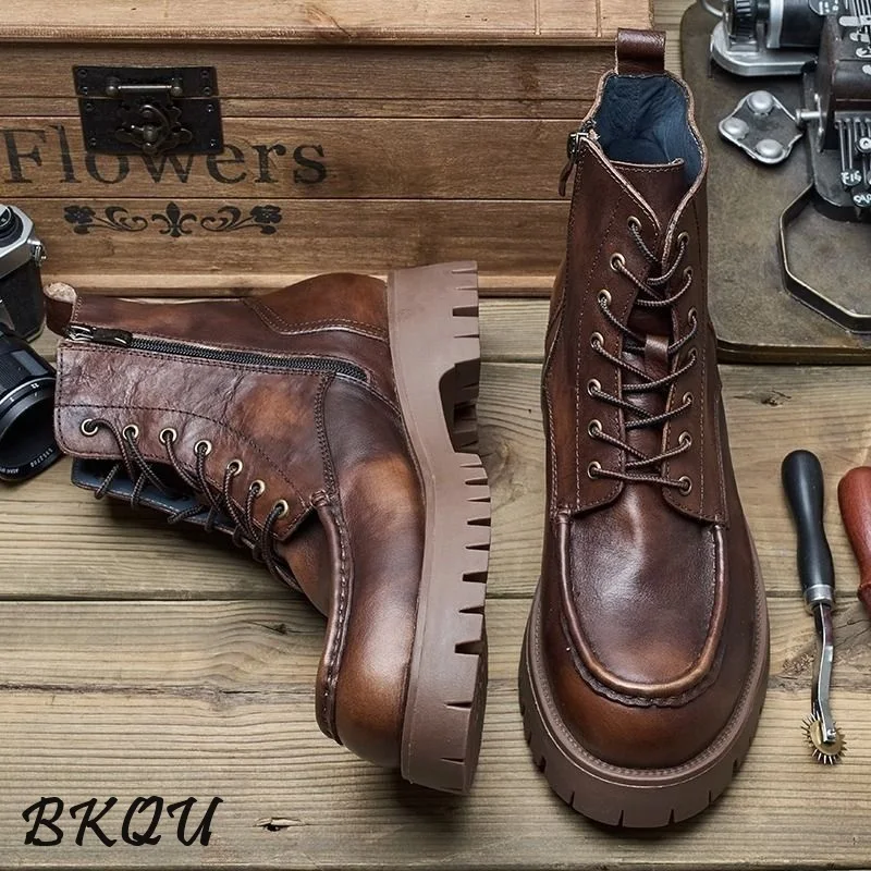 

BKQU Helper Style High-top British-style Chelsea Boots for Men 2025 Autumn New Retro Thick-soled, Height-increasing Short Boots