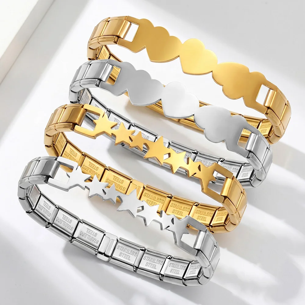 Italian Charm Bracelets lemniscate Star Heart DIY Basic Chain Stainless Steel Elastic Bangle Women Gift Wholesale Dropshipping