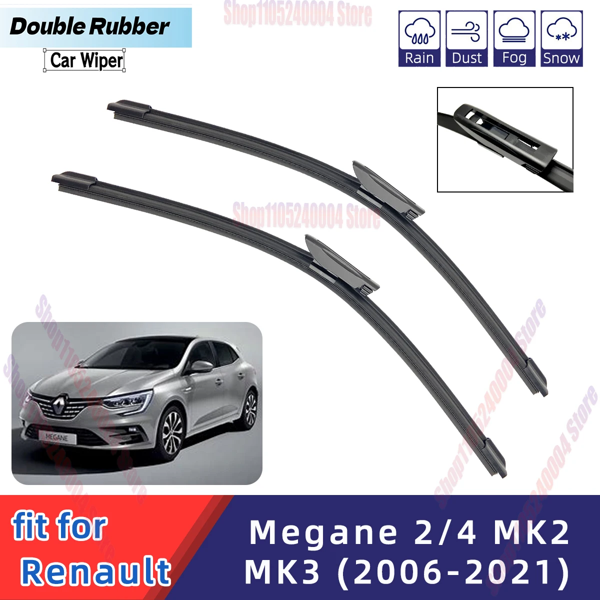 

For Renault Megane 2 MK2 3 MK3 Megane4 Double Rubber Strip Multifunctional General Front Windshield Wiper Auto Wiper Wholesale