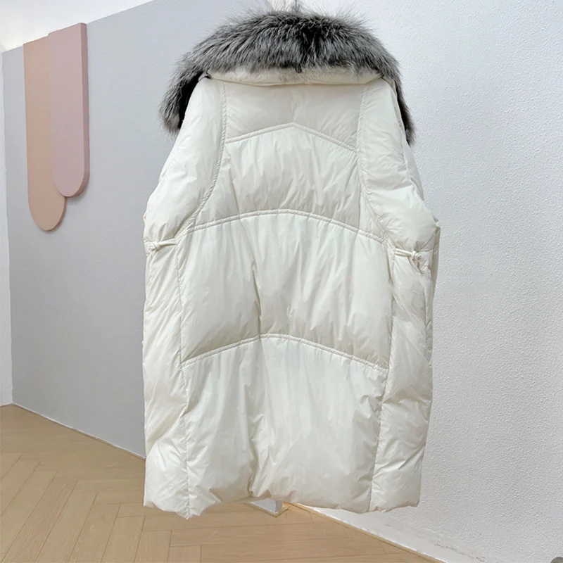 Imagem -06 - Menina Bonita 2023 Moda Inverno Real Fox Fur Collar Grosso Quente Mulheres Cabolsa Goose Down Jacket Outwear de Luxo Solto Streetwear