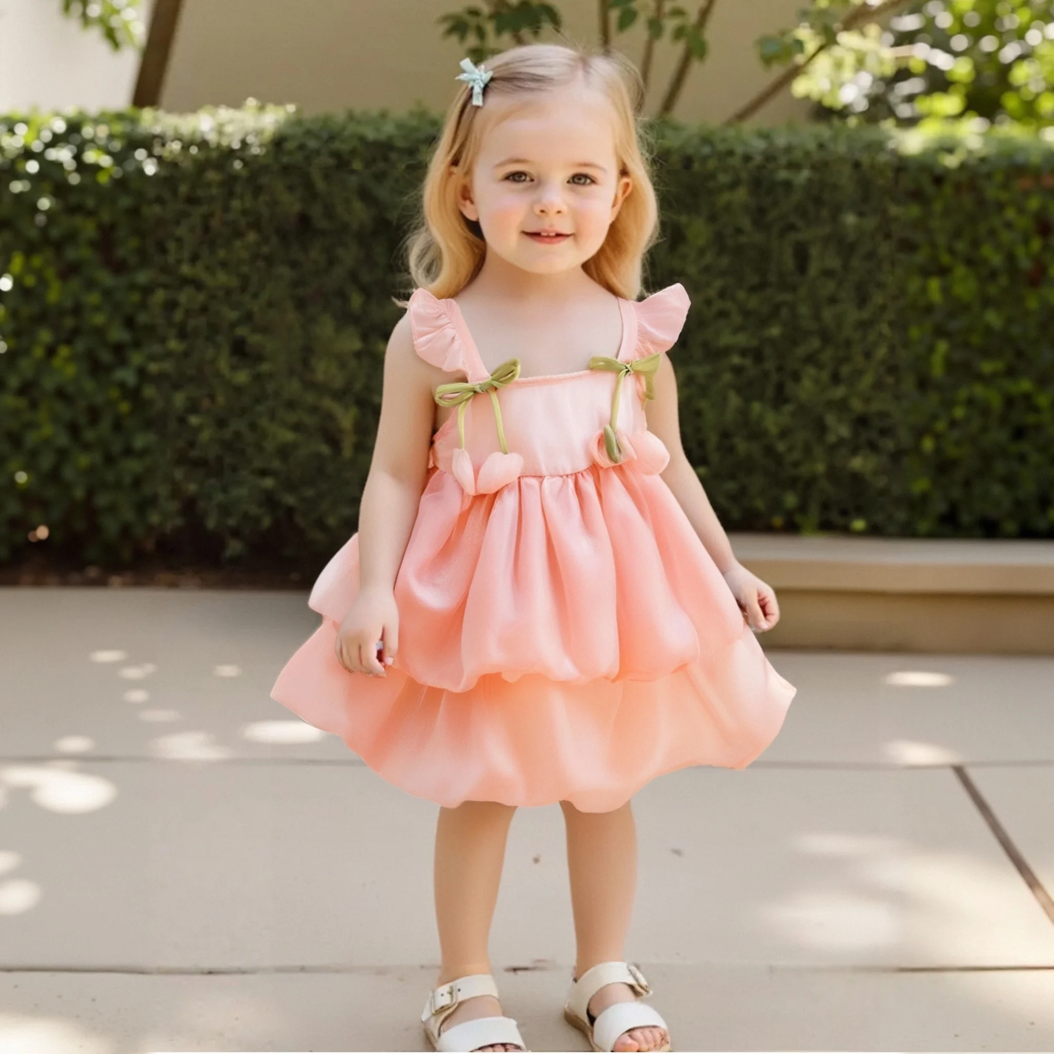 

Summer New Tulip Pattern Solid Color Halter Puffy Girl Kid's Dress Cute Casual Princess Dress For Baby Girl ( 0-2 Years Old)