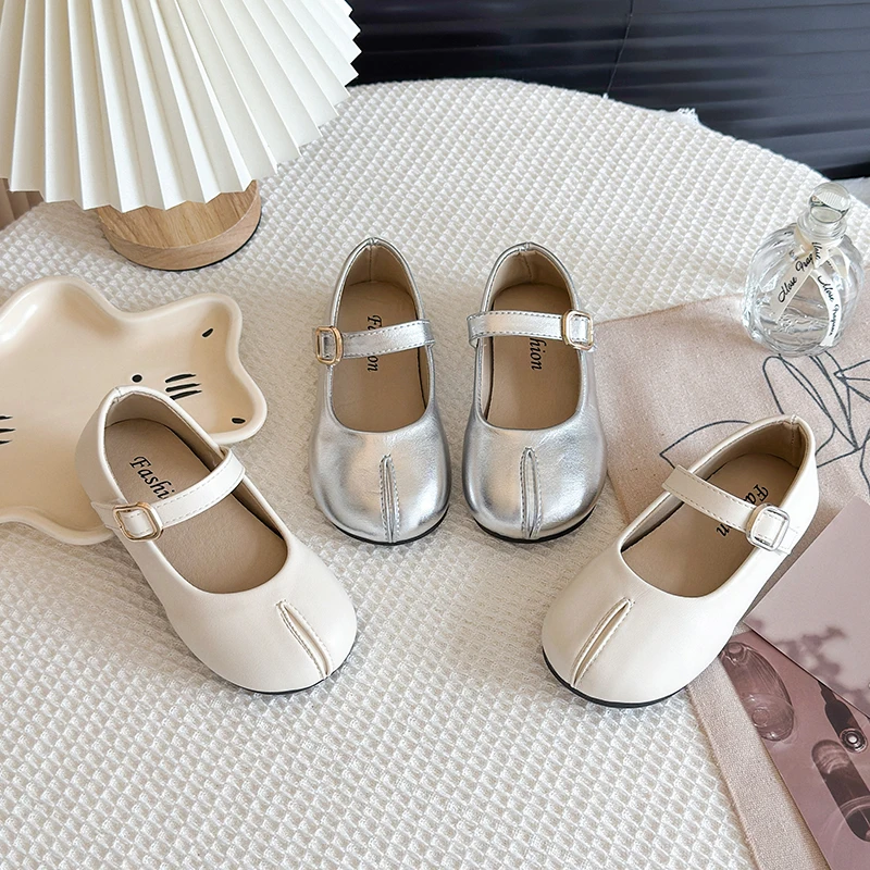 Autumn Girl's Mary Janes Split Toe Pu Leather Chic Kid's Flat Shoe Solid Colors Anti-slip Daily All-match Casual Children Shoes
