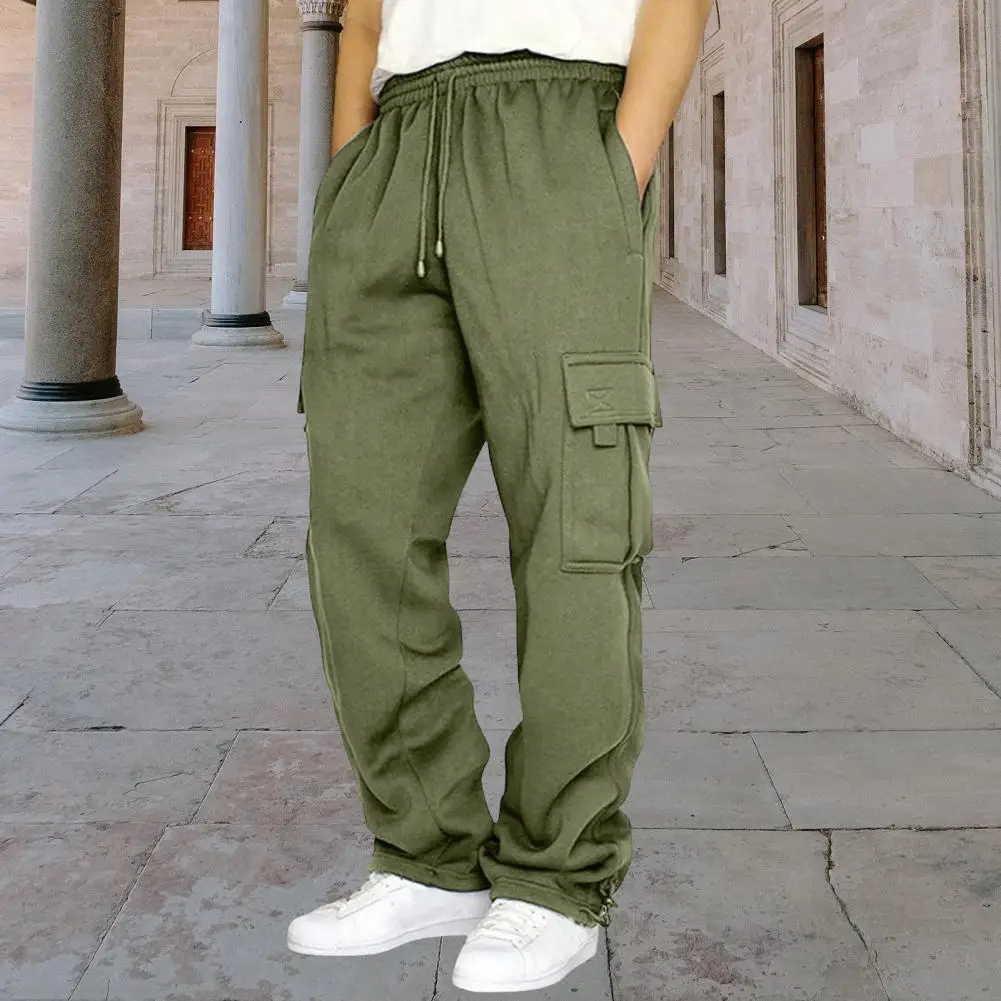 Drawstring Work Pants Men's Drawstring Cargo Pants with Elastic Waist Multi Pockets Soft Breathable Fabric Versatile for Daily