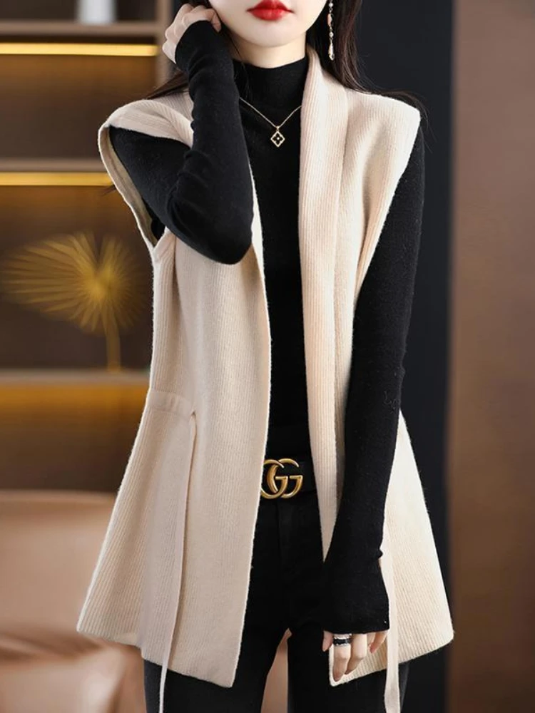 

Свитер-жилеты женские с v-образным вырезом уютные элегантные без рукавов осень-зима вязаные офисные женские винтажные чистые свободные пальто корейская мода