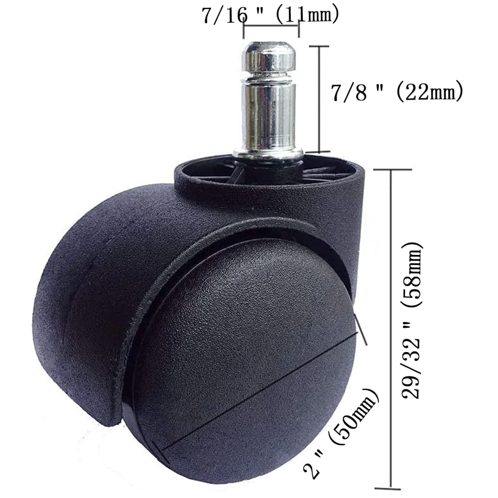 Office Chair Caster Wheel 2 Inch Universal Standard Size Computer Gaming Chair Caster Wheels