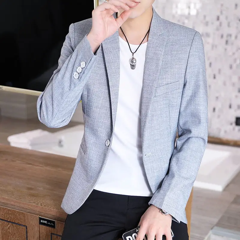 

Boutique Men's Fashion Business Korean Version Comfortable Gentleman Elegant Solid Color British Style Casual Slim Dress Blazer