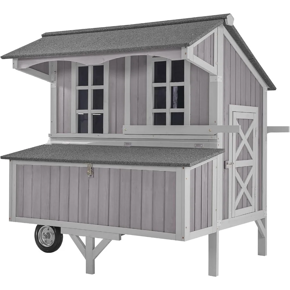 

Chicken Coop Mobile Duck Coop with Super Large Wheels Durable Hen House 48.6" Outdoor Rabbit Hutch with Nesting Box for 3-6 Chi