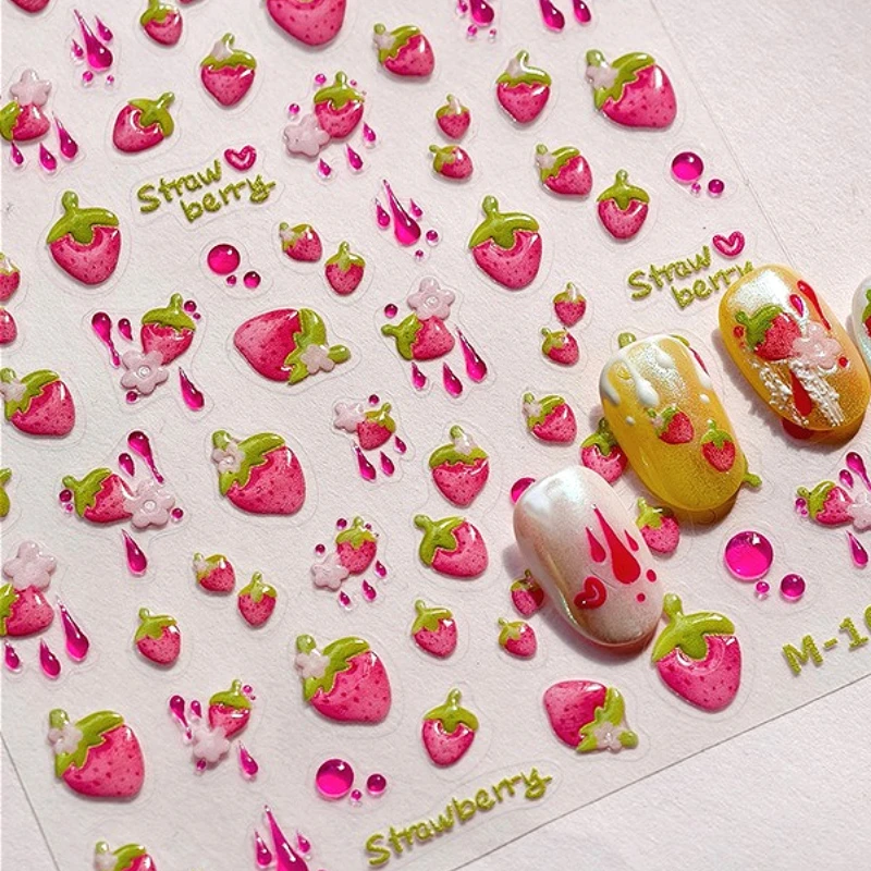 

Sweet Strawberry Juicy Flowers Leaf 3D Jelly Self Adhesive Nail Art Sticker Cherry Apple Orange Fruits Manicure Decals Wholesale