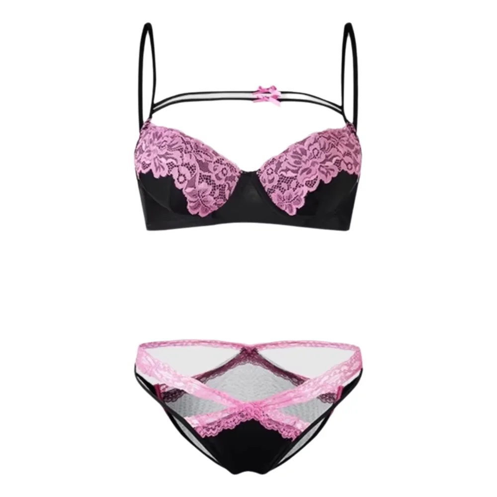 

Women French Style Bralette Set Sheer Lingerie Wireless Push Up Soft Unlined Lace No Underwire Small Bust Large Size Blush Pink