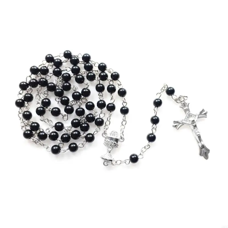 16FC Religion for Cross Rosary Rosary Necklace Holy Jesus Figure Jewelry