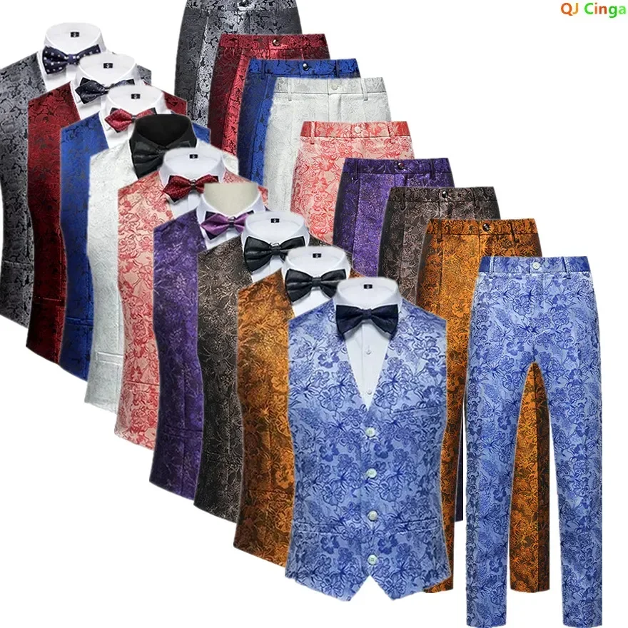 

Мужской золотисто-красный жилет без рукавов с v-образным вырезом, комплект из 2 предметов для свадебной вечеринки, белый, черный, красный, фиолетовый, азиатский размер M-6XL