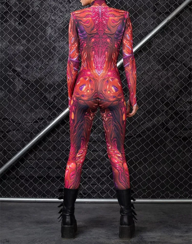 Erwachsenen-Sportanzug mit hoher Taille, Damen-Cosplay-Kostüm, sexy Anzug mit blauen Farbelementen, Muskel-Halloween-Bodysuit – Detail 16
