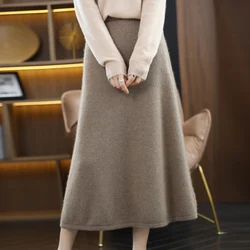 Autumn and Winter New Cashmere Skirt Women's High Waist Half Skirt 100% Merino Wool Skirt Casual Solid Color Versatile