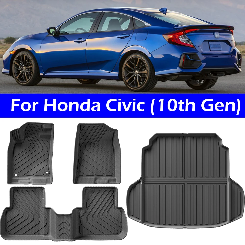

Подходит для Honda Civic (10-го поколения) 2016-2021, всепогодные водонепроницаемые автомобильные коврики TPE 3D, защитные аксессуары для грузового вкладыша