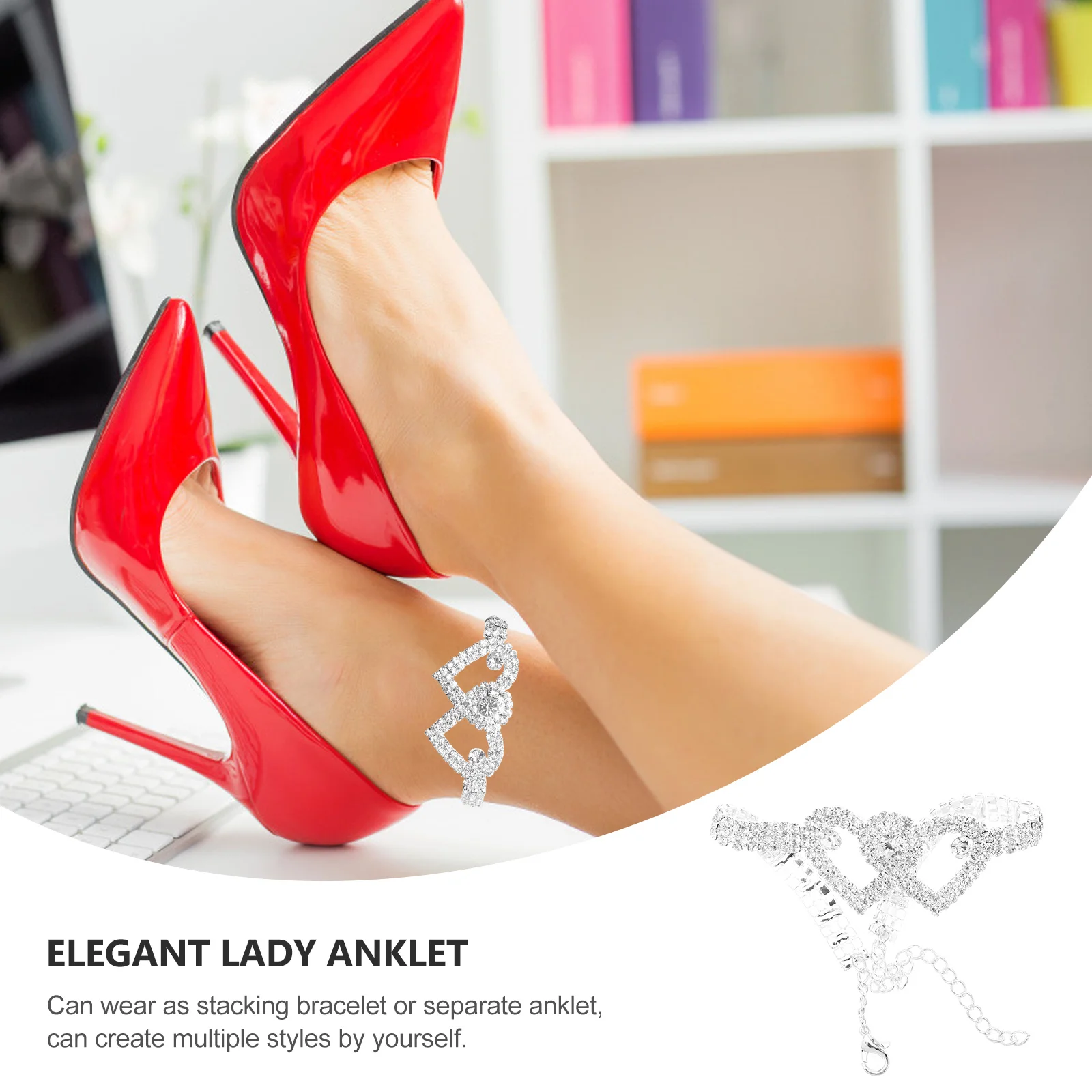 

Rhinestone Heart Anklet Adjustable Crystal Foot Chain Lightweight Fashion Bracelet Beach Ankle Jewelry Elegant Crystal Heart