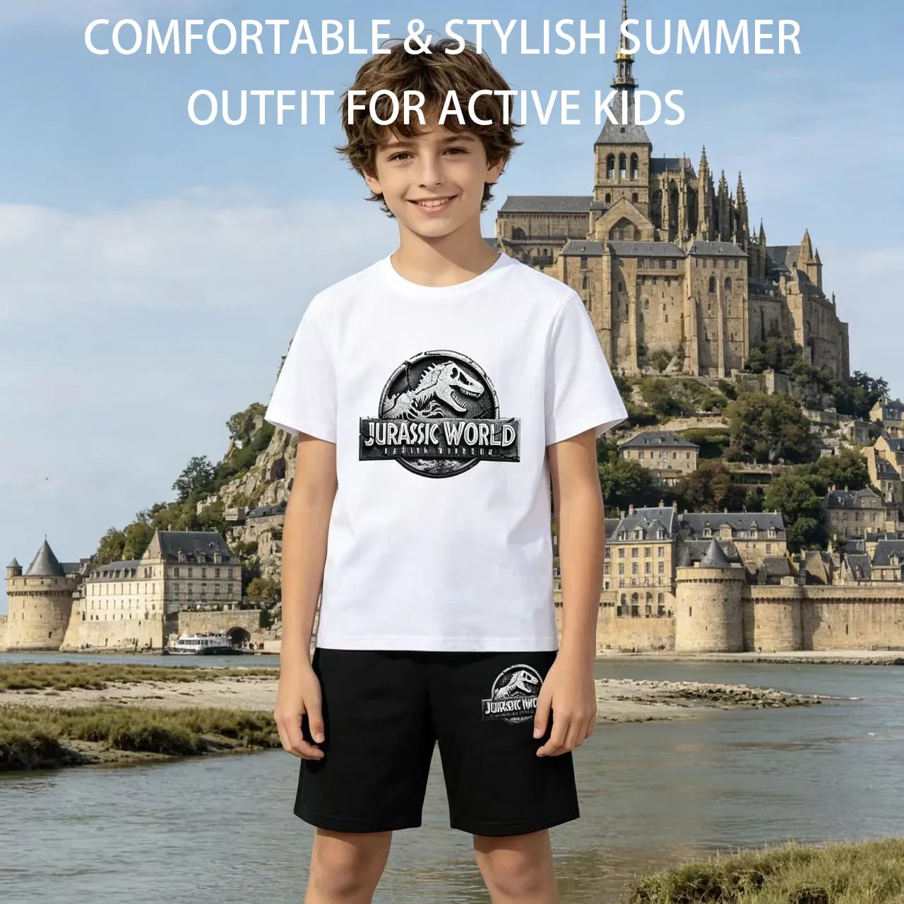 

Kids Trendy Simple Letter Print Summer Fashion Breathable Tees+Shorts 2pcs Sportsuits 3-13 Years Boys Girls Outfits Clothes Sets