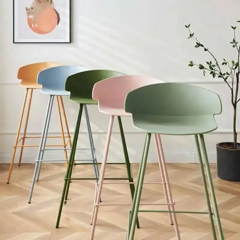 Counter Bar Stools Kitchen High Dining Chairs Nordic Designer Household Backrest Bar Chair Creative Hotel Plastic Stool Hot