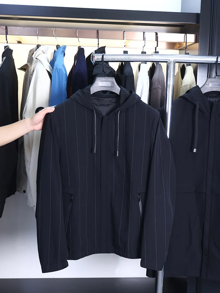 

H-Home Men's Comfortable Simple Hooded Striped Sun Protection Jaet Spring Autumn Faion Outerwear Stand Fit Long Sve...