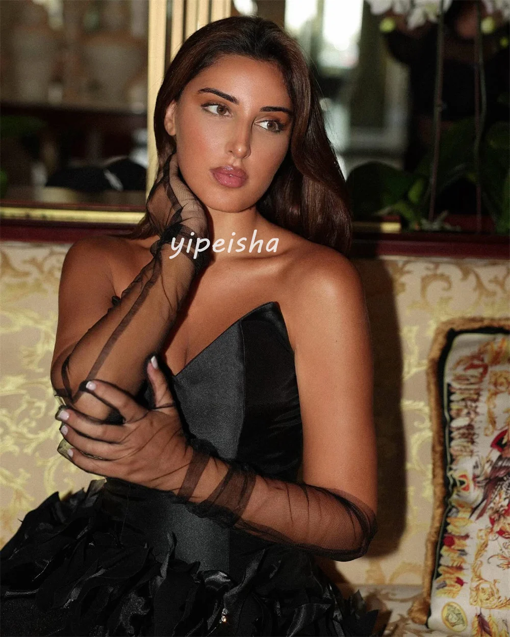 Customized Matching Sexy Handmade Flower Draped A-line Sweetheart Long Dresses Bespoke Occasion Dresses Modern Style Fashion