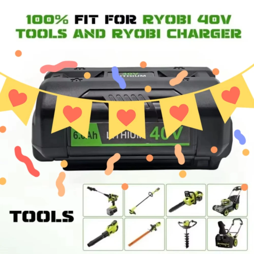 

RY40502 RY40200 OP4026 OP40401 RY40430 Compatible 6000mAh 40V Rechargeable Battery for Ryobi Cordless Power Tools