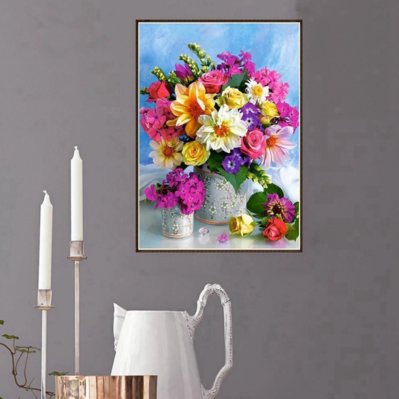 Paint With Diamond Embroidery Colorful Flowers Diamond Painting Full Round Picture Of Rhinestone Home Decor