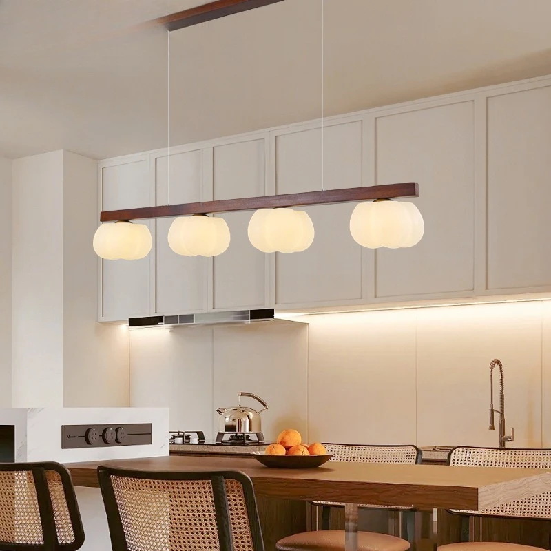 Restaurant chandelier minimalist log dining table bar lamp one-word cotton dining room lamp antique style