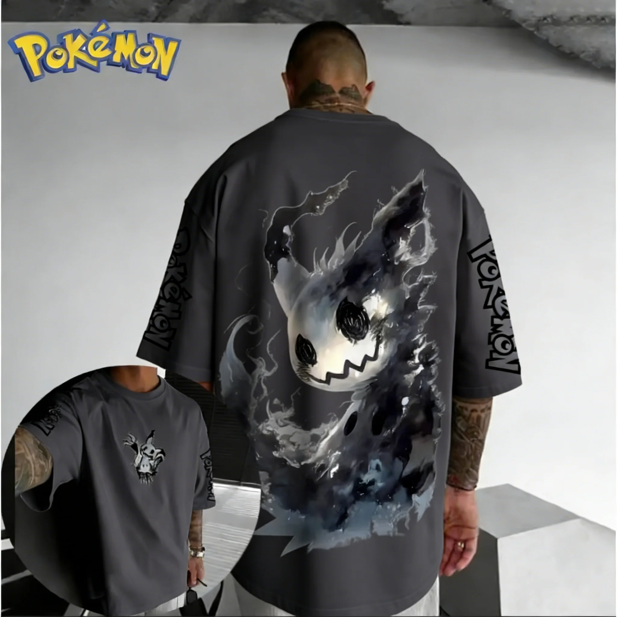 

Футболка из хлопка с принтом Pokémon Handheld Game Mimikyu, коллаборация, летняя коллекция 2026, унисекс, свободный крой в стиле Харадзюку, повседневный топ для всей семьи
