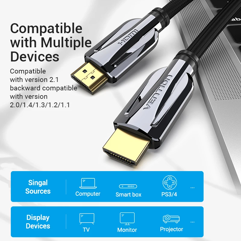 Vention HDMI 2.1 Cable 5m 120Hz 4K3D High Speed 48Gbps HDMI Cable for PS4 Splitter Switch Box Extender Audio Video 8K HDMI Cable