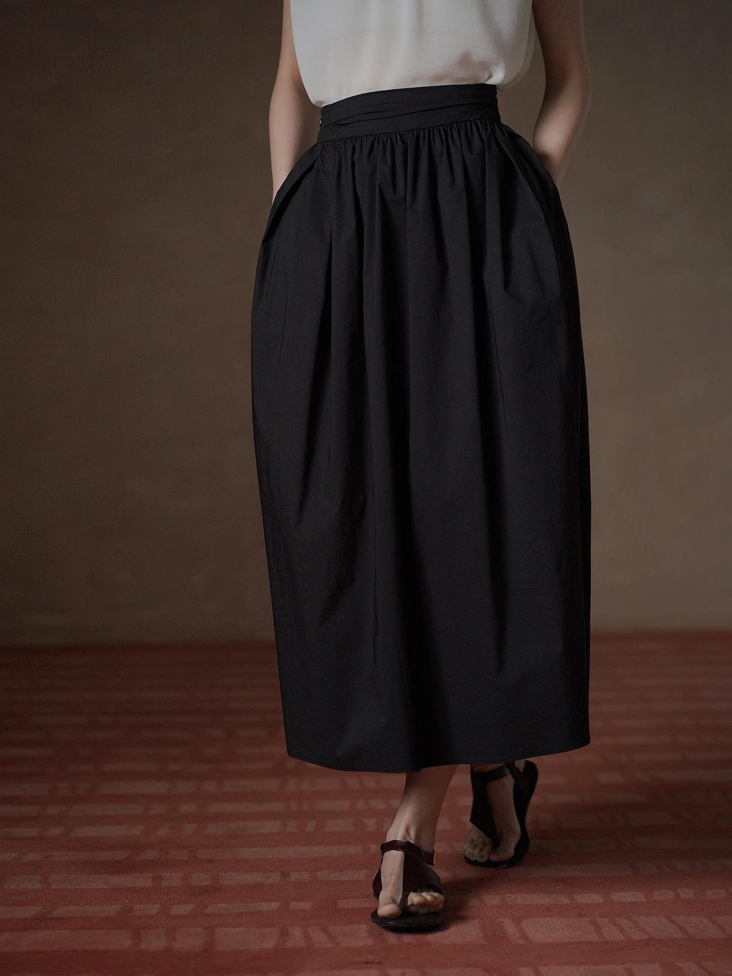 Elegant Commute Stress-Free High Waist Pleated  Shaped Half Skirt Cotton Nylon Polyester Fabric City Casual Style