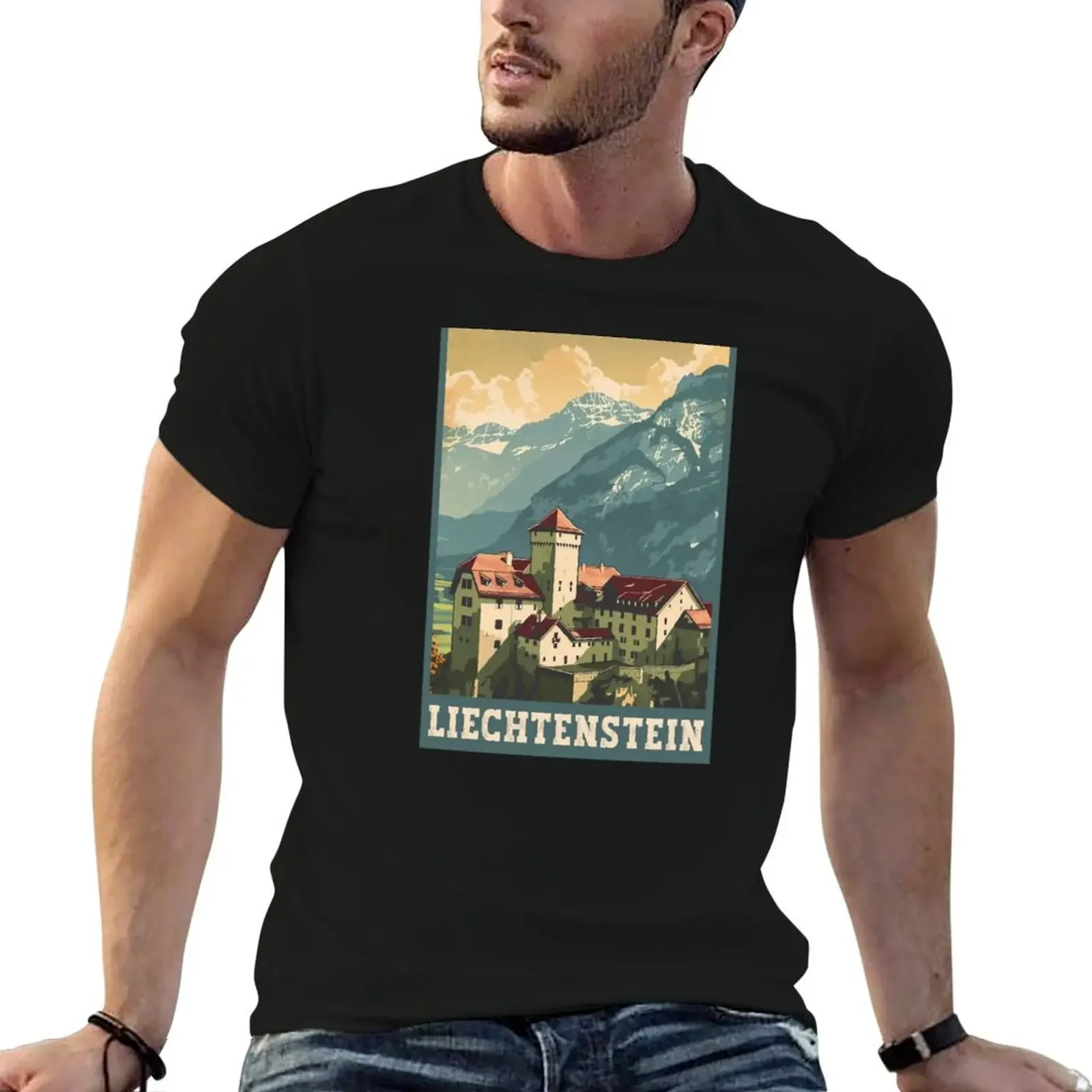 Liechtenstein Vaduz Castle Travel Art T-Shirt custom shirt vintage graphic tee outfits for men