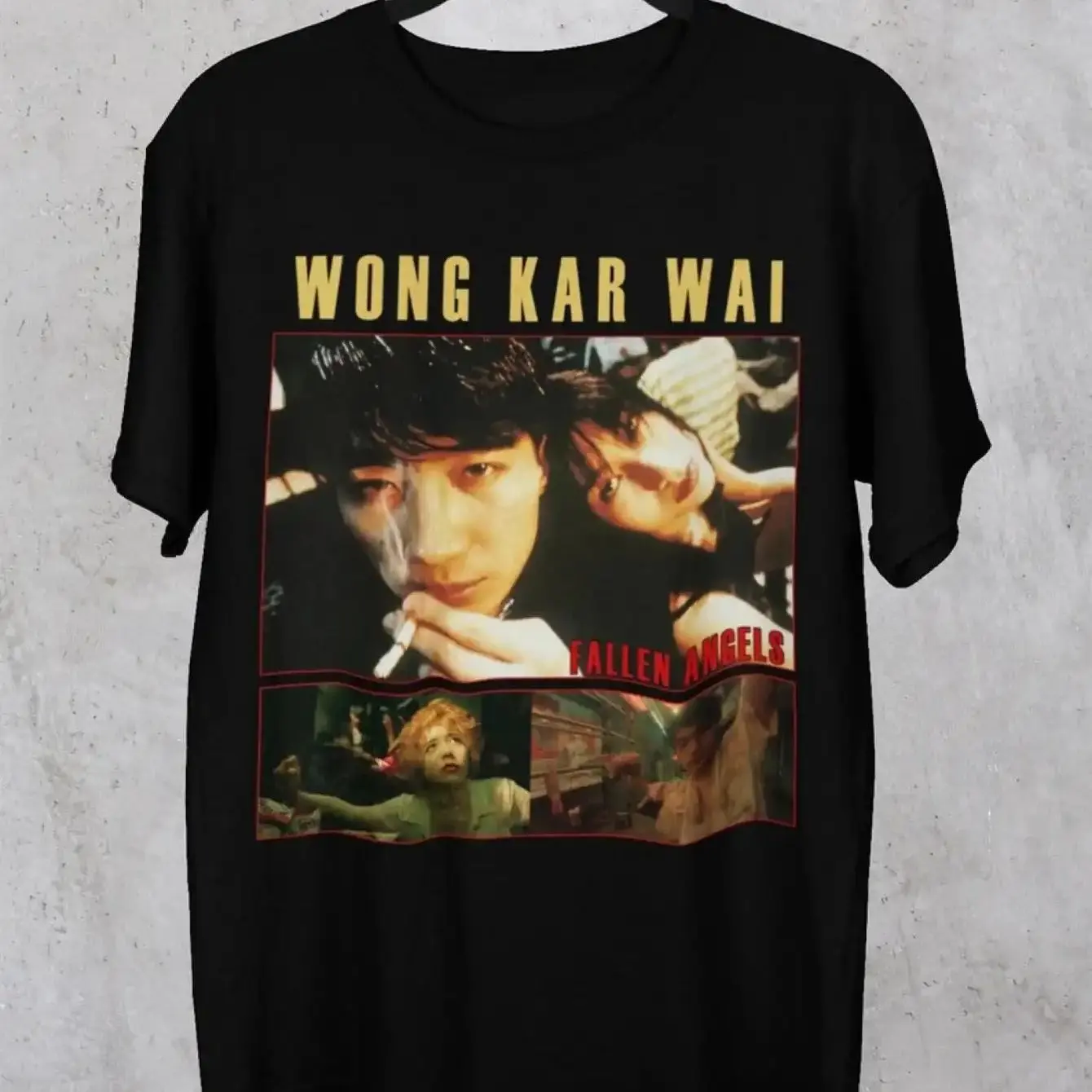 Fallen Angels Film T-Shirt Wong Kar Wai Iconisches Film-T-Shirt mit Spaghetti Hong Text Chow Yun Michelle Reis Portraits