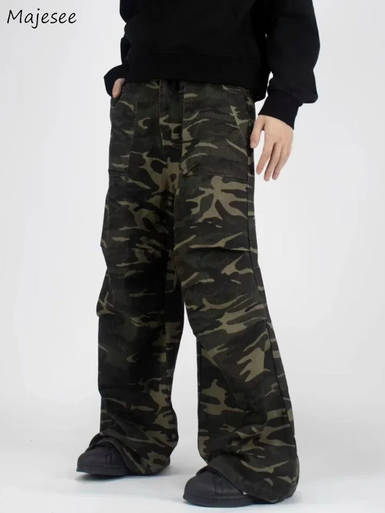 Camouflage Jeans Men Vintage Cargo Trousers Personality Chic Teens Handsome Dancing Hip-hop American Style All-match Pantalones