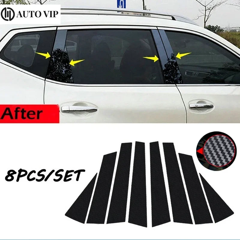 

8pcs Black Pillar Posts Window Door Mounting Trim Fit for Nissan X-Tail/Rogue carbon fibre 2014-2021 Exterior Replacement Parts