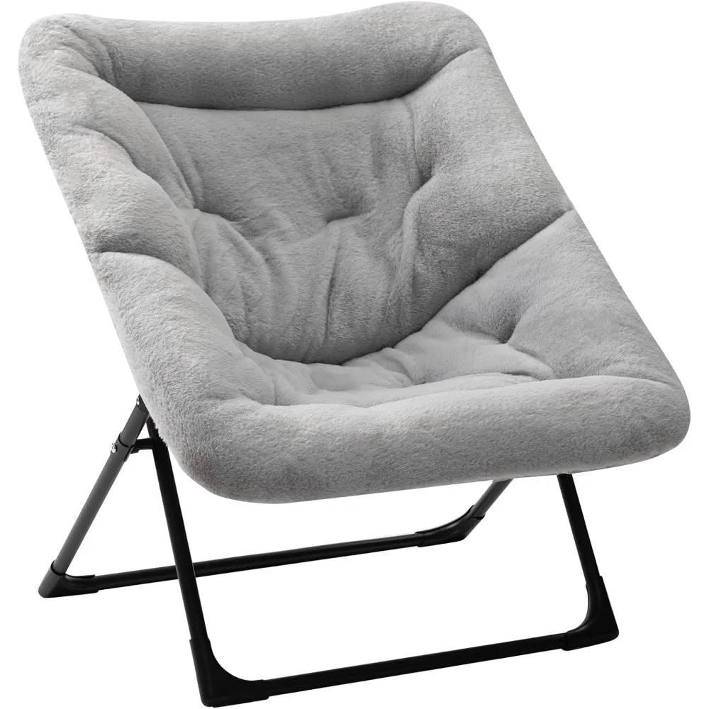 

Comfy Oversized Folding Chair, Faux-Fur Reading Chair , Foldable Accent Lazy Chair, Metal Frame Lounge Chair