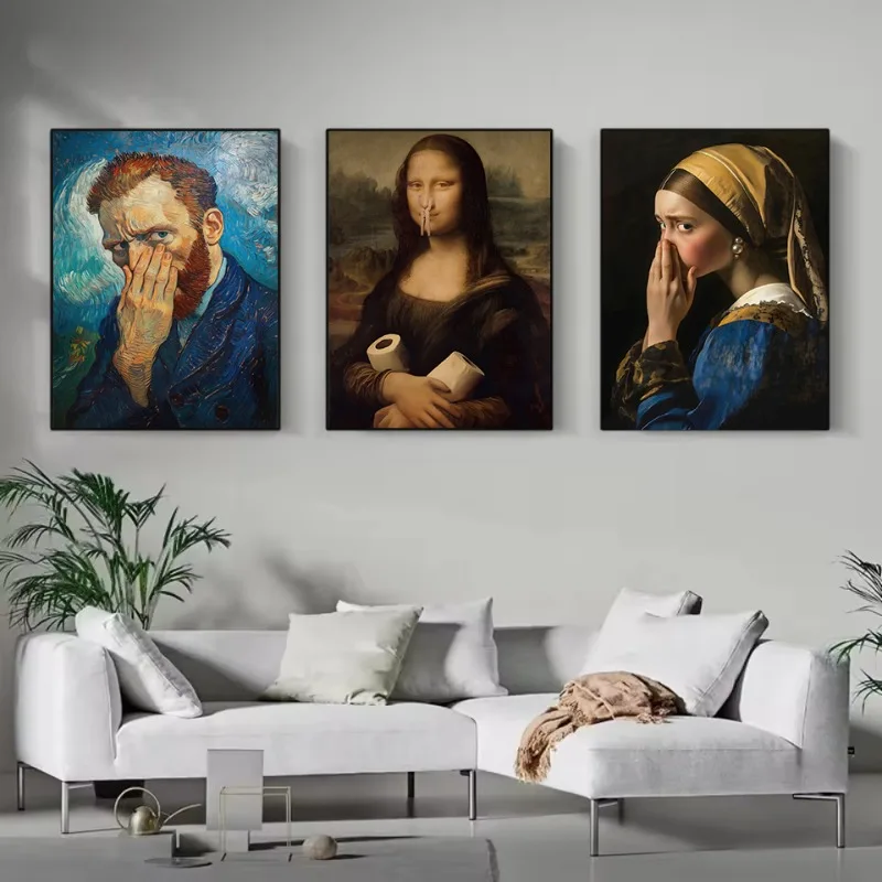 Vintage Toilet Humor Mona Lisa Cleopatra Funny Famous Portrait Smelly Bathroom Poster Canvas Painting Wall Pictures Home Decor
