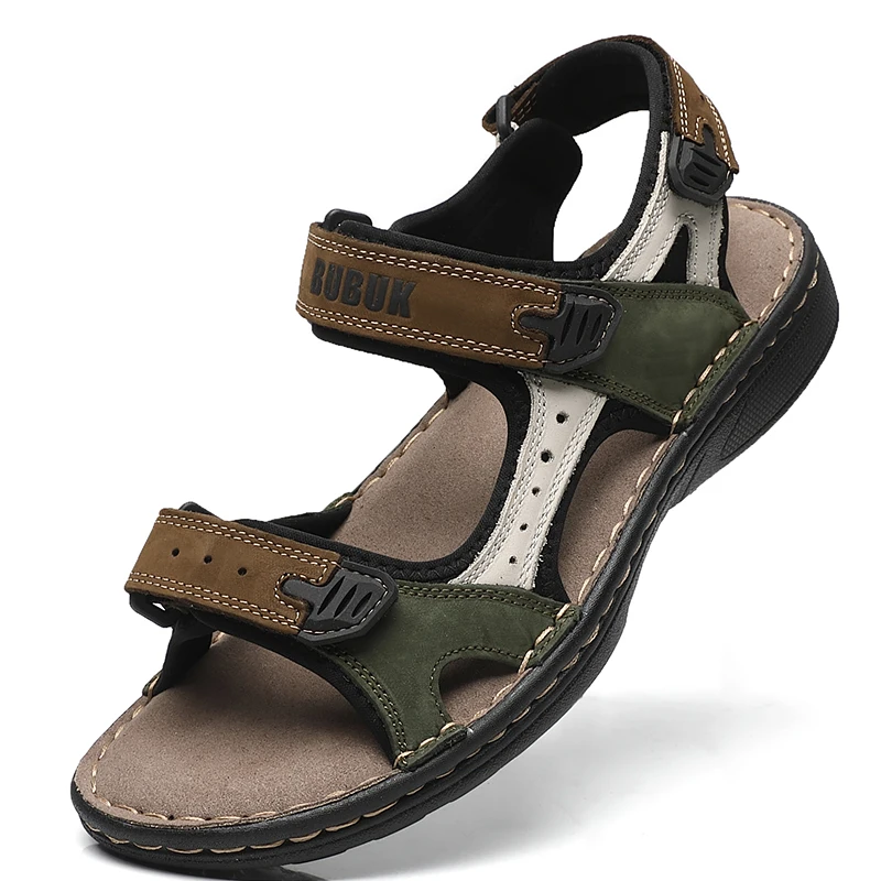 

Мужские новые модные повседневные мужские летние сандалии первого слоя из воловьей кожи с открытым носком, регулируемая нескользящая удобная пляжная обувь на мягкой подошве
