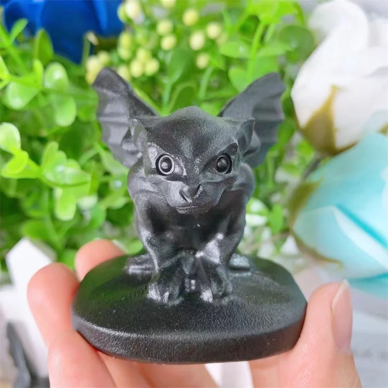 6.2cm Natural Black Obsidian Crystal Gargoyle Carving Polished Quartz Healing Stone Crafts Statue For Home DIY Decorations 1pcs