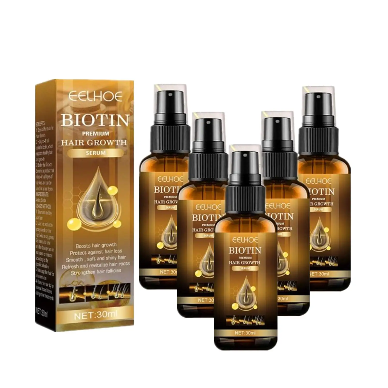 

5PCS Biotin Repair Damaged Hair Care Essential Oils Enhance Hair Roots Spray Scalp Treatment For Men Women