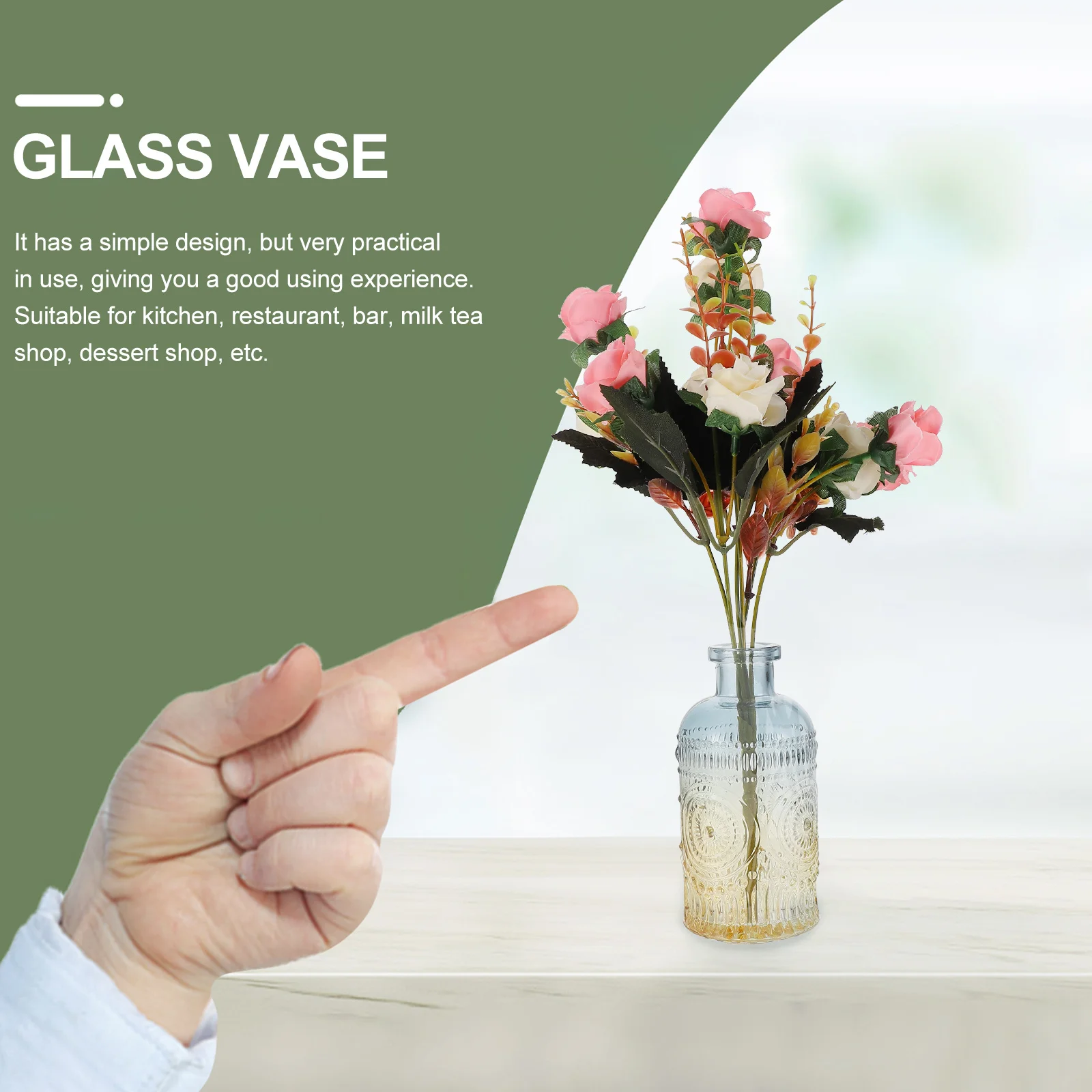 

3Pcs Transparent Embossment Glass Vase Vintage Hydroponic Plant Container Decorative Flower Holder Desktop Tabletop Home Decor