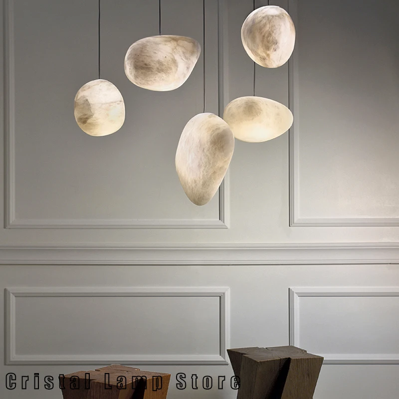 Customized Modern Alabaster Chandelier Decoration Marble With Natural Texture Round Pendant Light For Living Room Bedroo