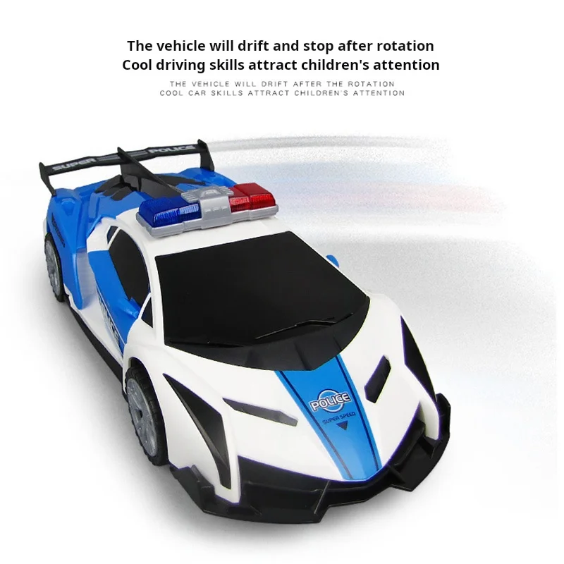 Brinquedo do carro elétrico para crianças, porta de elevação automática, rotação de 360 °, luz universal, música, modelo policial, presente do menino, quente