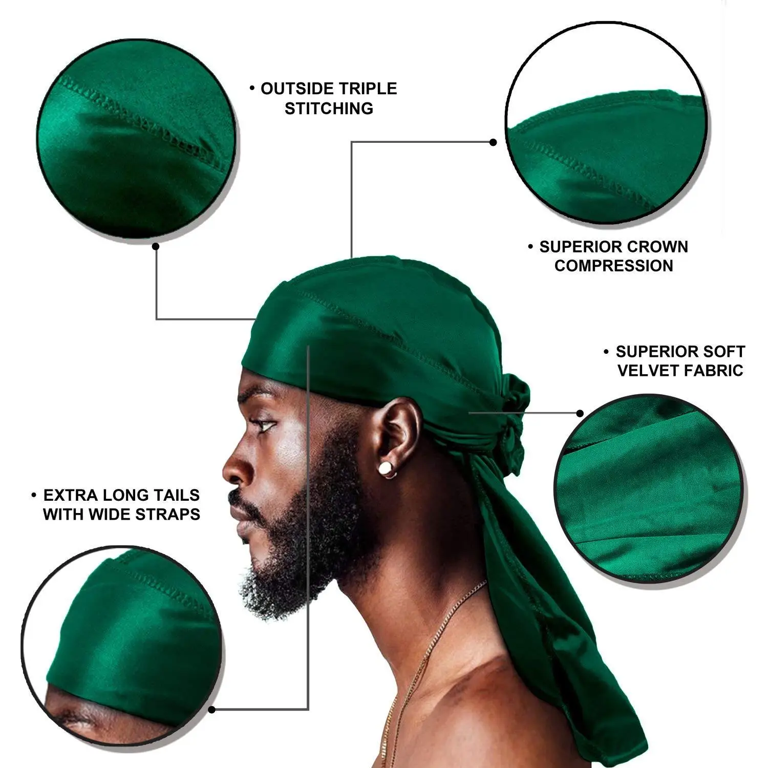 8Pcs/Lot Silky Durags Satin Doo Rag for 360 Waves Durags Pack with Extra Long Tail and Wide Straps Breathable Turban Hat Wigs